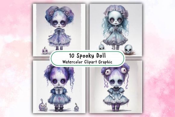 Download Spooky Doll Watercolor Clipart - Spooky doll Collection