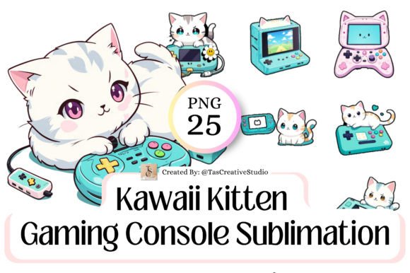 Download Cute Kitten Gaming Console Sticker - Sticker Collection