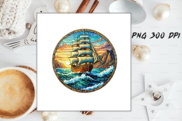 Download Stained Glass Ship Sublimation Art - Sublimation Collection