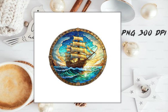 Download Stained Glass Ship Sublimation Art - Sublimation Collection