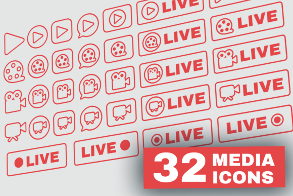 Download Outline Live Stream Symbols Set - Live Collection